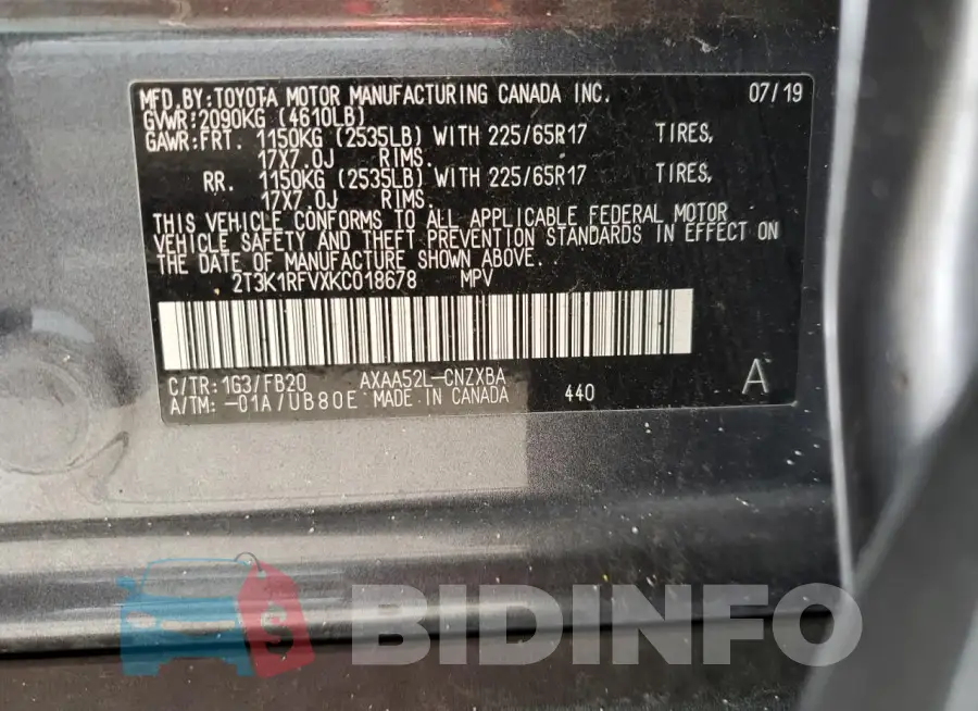 2T3K1RFVXKC018678 Photo# 13