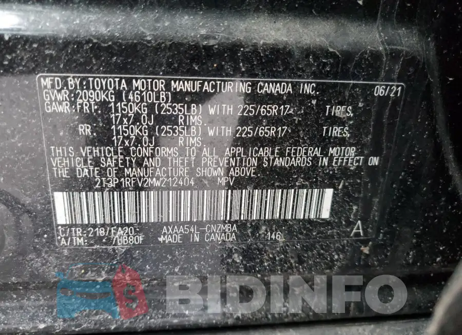 2T3P1RFV2MW212404 Photo# 12