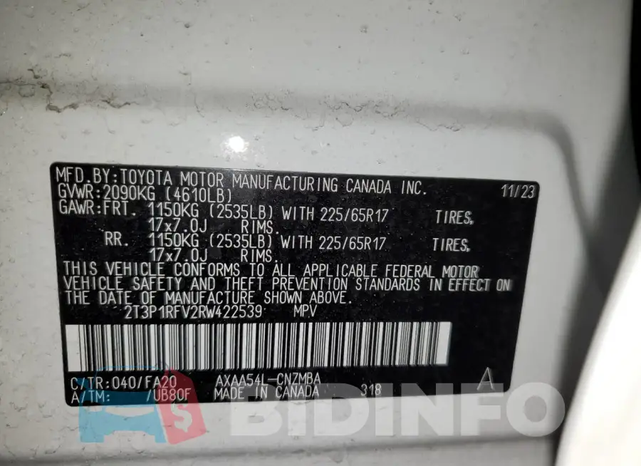 2T3P1RFV2RW422539 Photo# 13