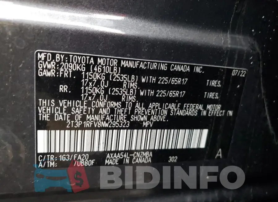 2T3P1RFV8NW295323 Photo# 14