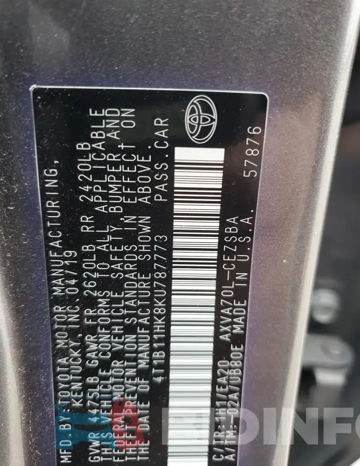 4T1B11HK8KU787773 Photo# 12