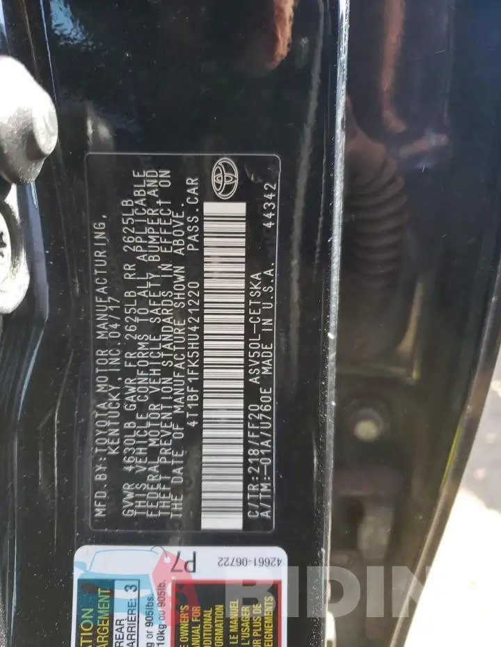 4T1BF1FK5HU421220 Photo# 13