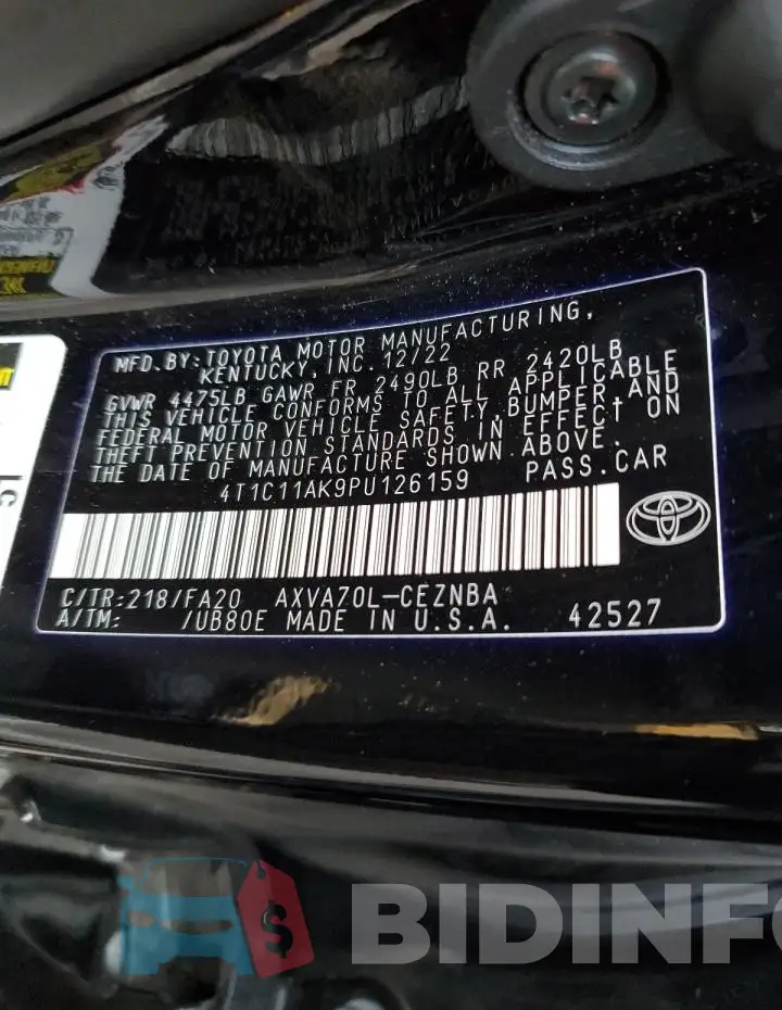 4T1C11AK9PU126159 Photo# 12