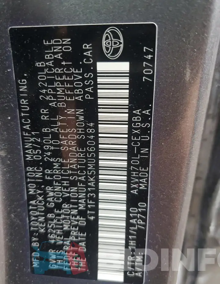 4T1F31AK5MU560484 Photo# 12
