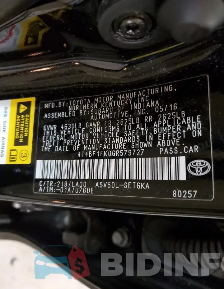 4T4BF1FK0GR579727 Photo# 13