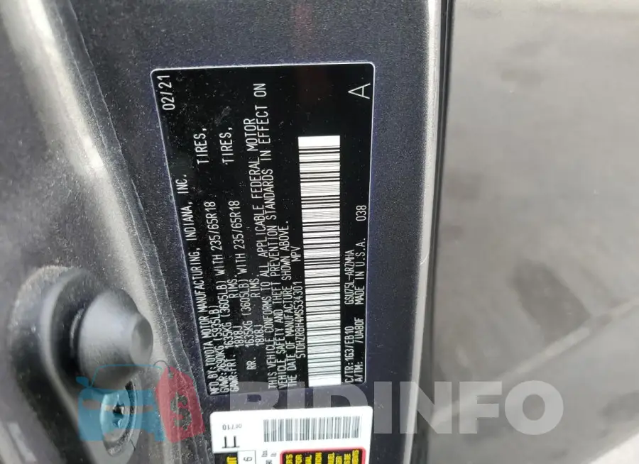 5TDHZRBH4MS534301 Photo# 13