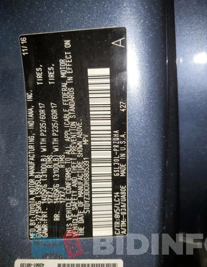 5TDYZ3DC0HS805391 Photo# 13