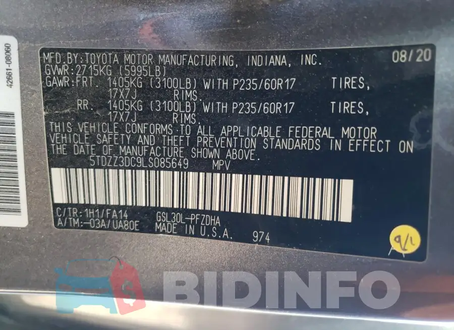 5TDZZ3DC9LS085649 Photo# 13
