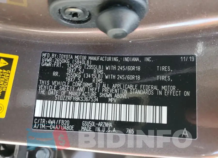 5TDZZRFH8KS367534 Photo# 13