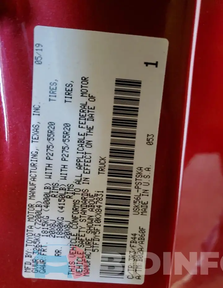 5TFDY5F10KX847831 Photo# 12
