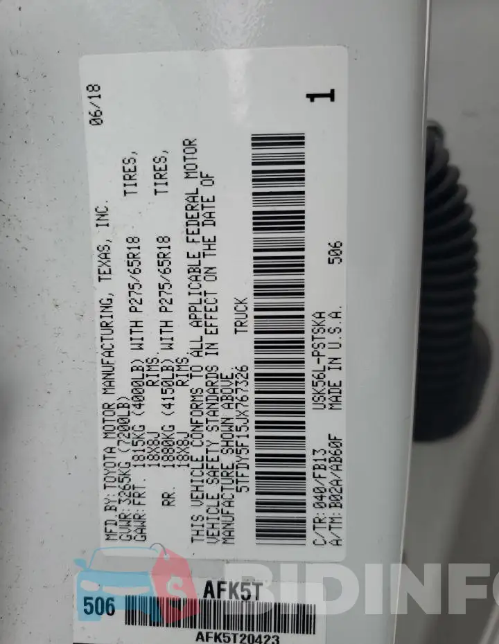 5TFDY5F15JX767326 Photo# 12