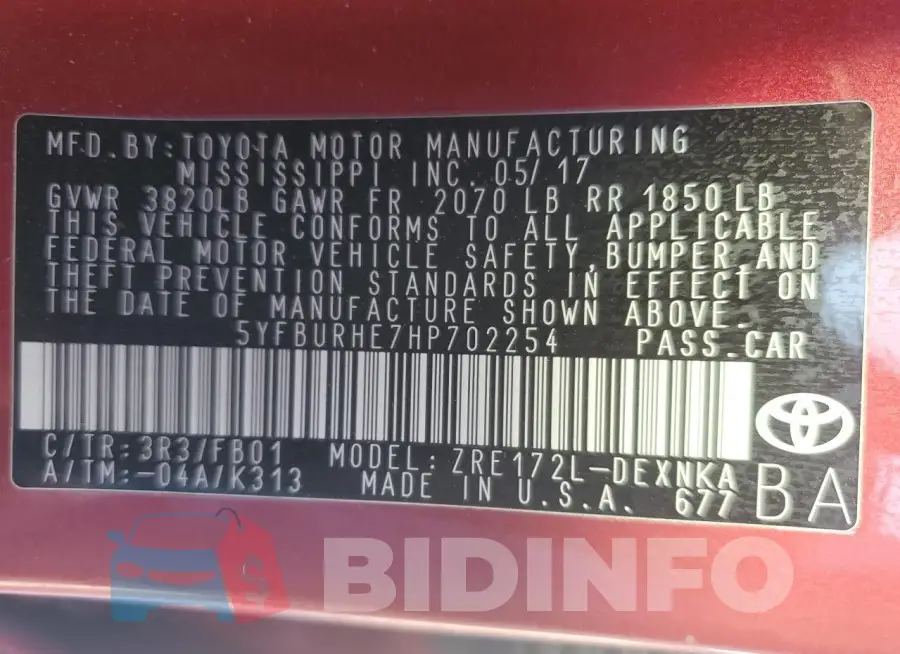 5YFBURHE7HP702254 Photo# 13