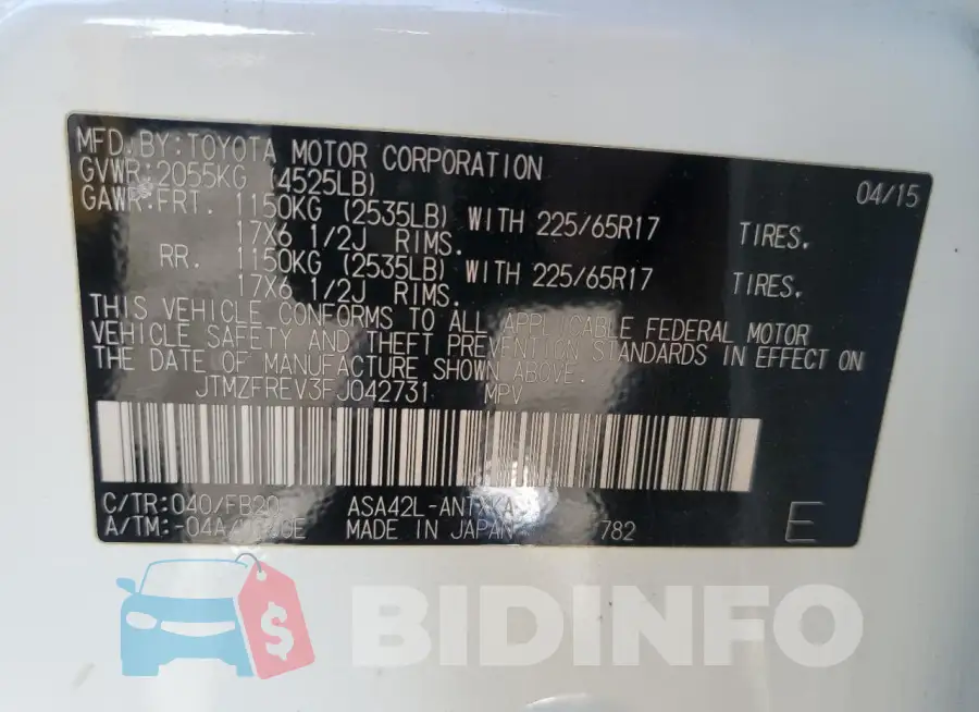JTMZFREV3FJ042731 Photo# 13