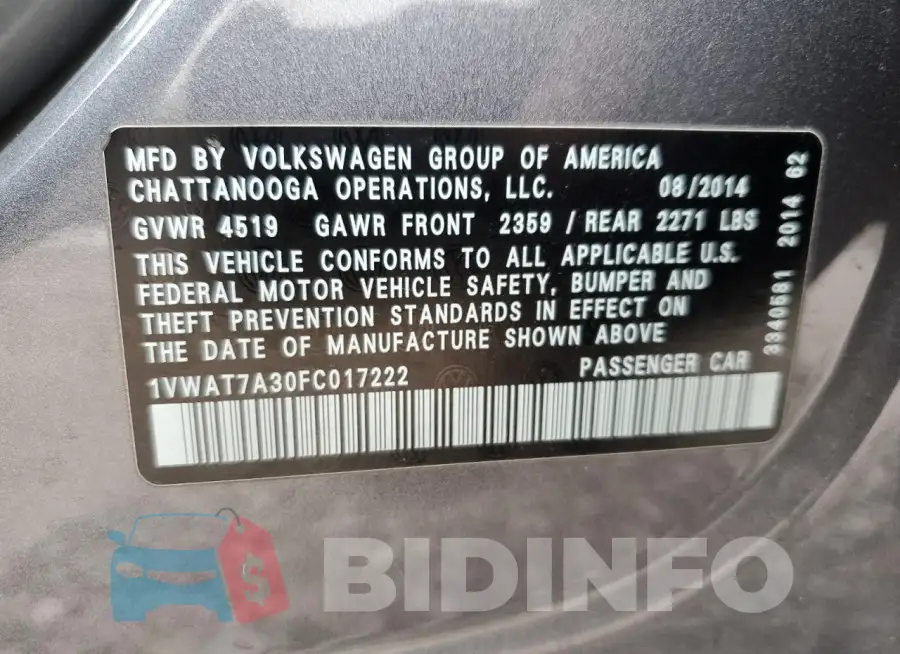 1VWAT7A30FC017222 Photo# 12