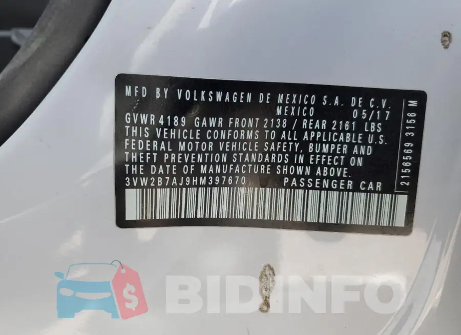 3VW2B7AJ9HM397670 Photo# 12