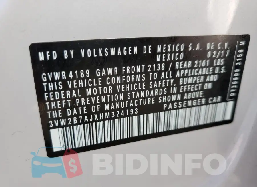 3VW2B7AJXHM324193 Photo# 13