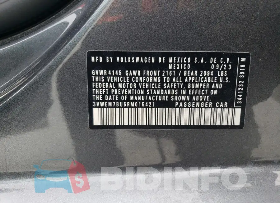 3VWEM7BU6RM015421 Photo# 12