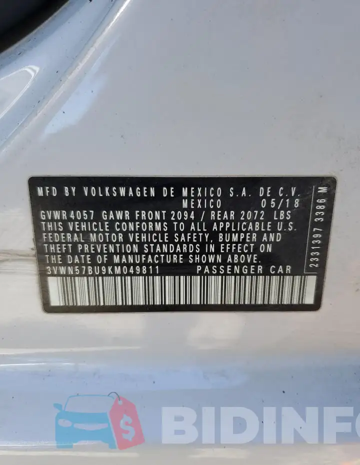 3VWN57BU9KM049811 Photo# 12