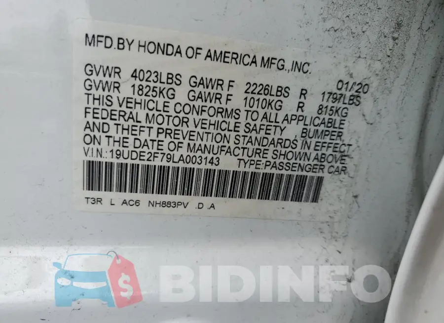 19UDE2F79LA003143 Photo# 12