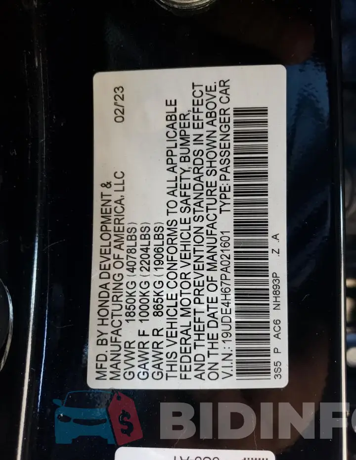 19UDE4H67PA021601 Photo# 12