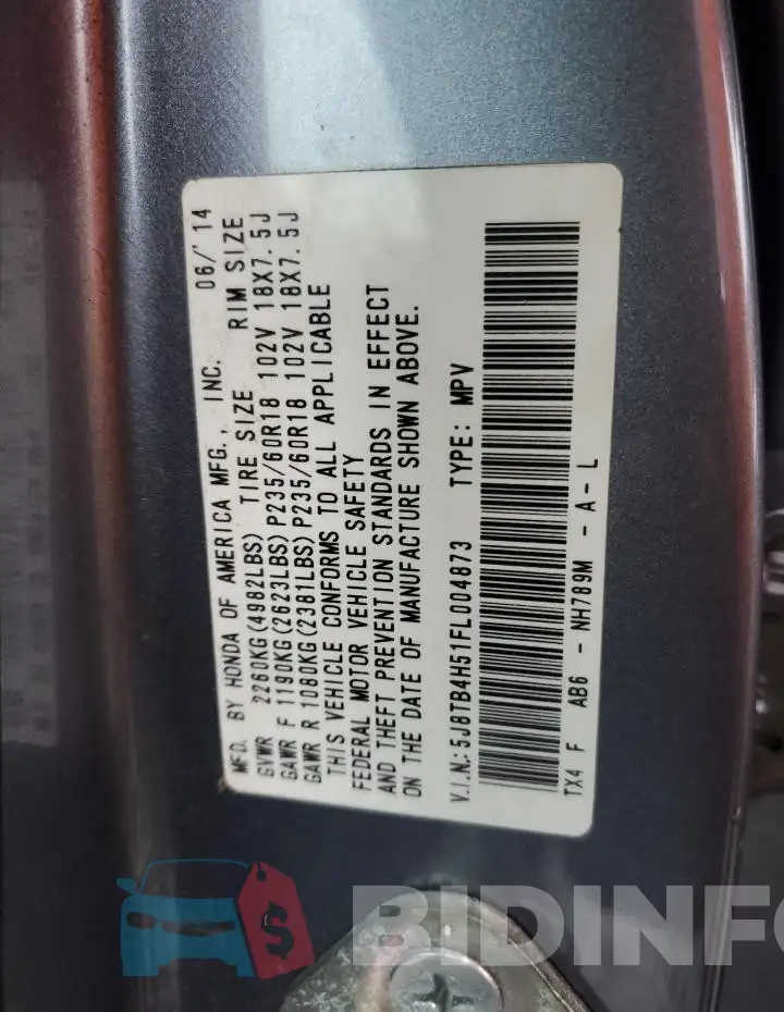 5J8TB4H51FL004873 Photo# 12