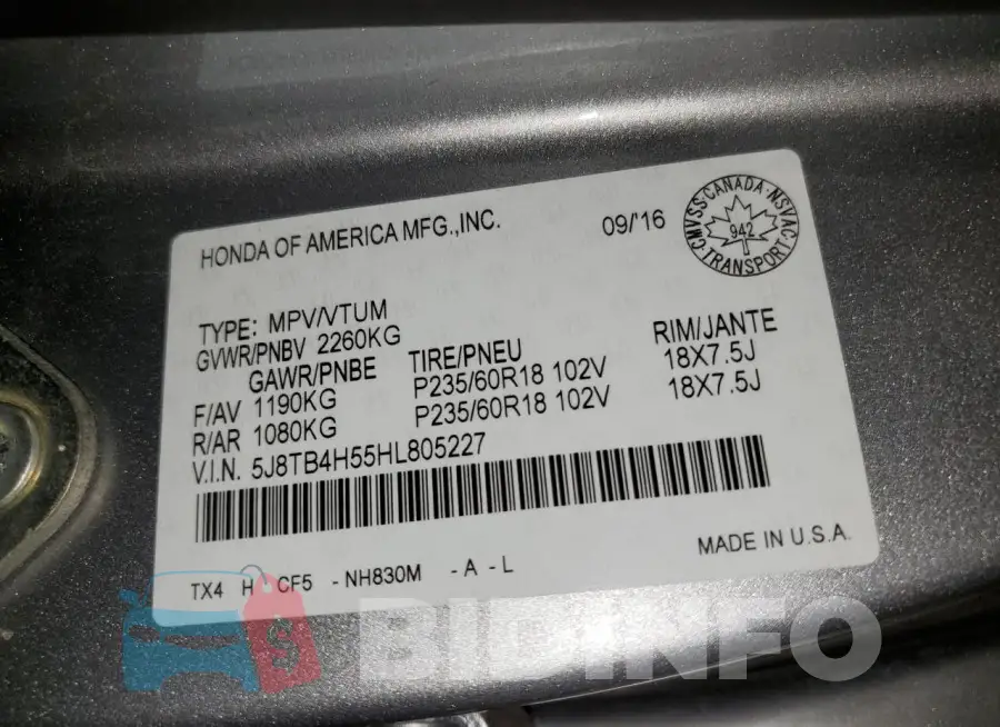 5J8TB4H55HL805227 Photo# 13