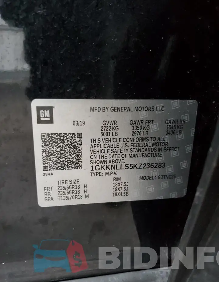 1GKKNLLS5KZ236283 Photo# 12