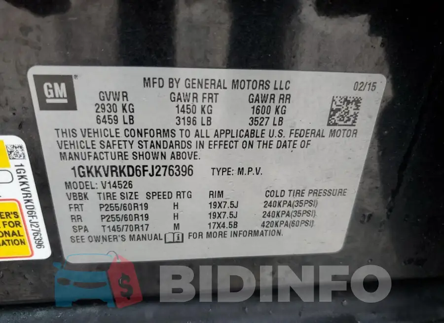 1GKKVRKD6FJ276396 Photo# 14