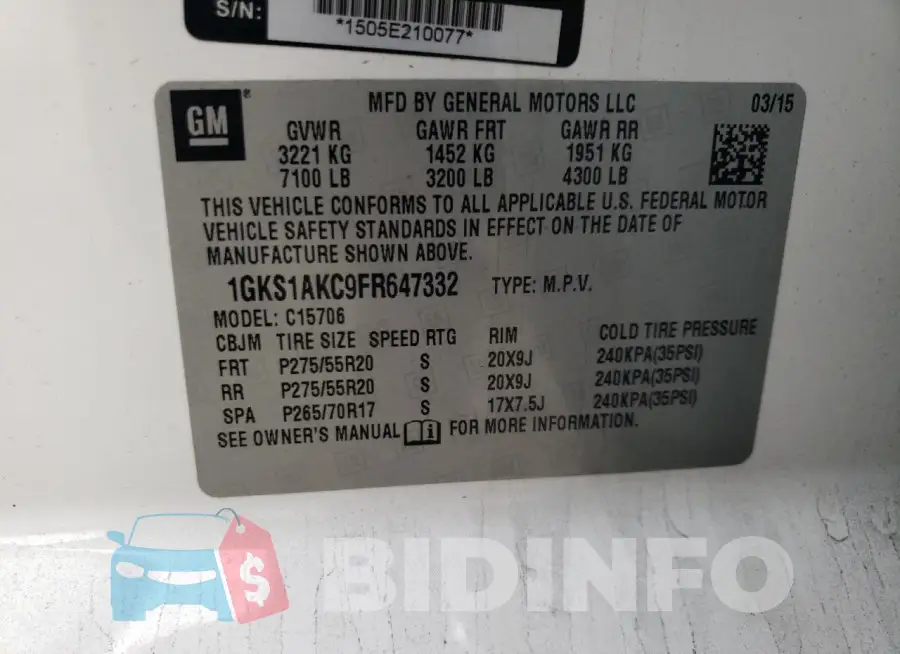 1GKS1AKC9FR647332 Photo# 13