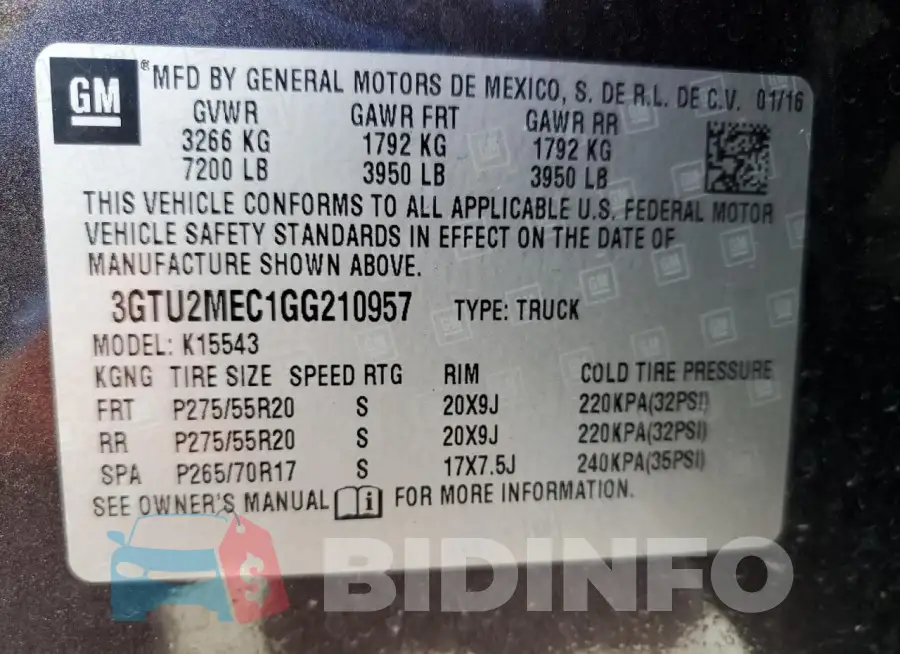 3GTU2MEC1GG210957 Photo# 12