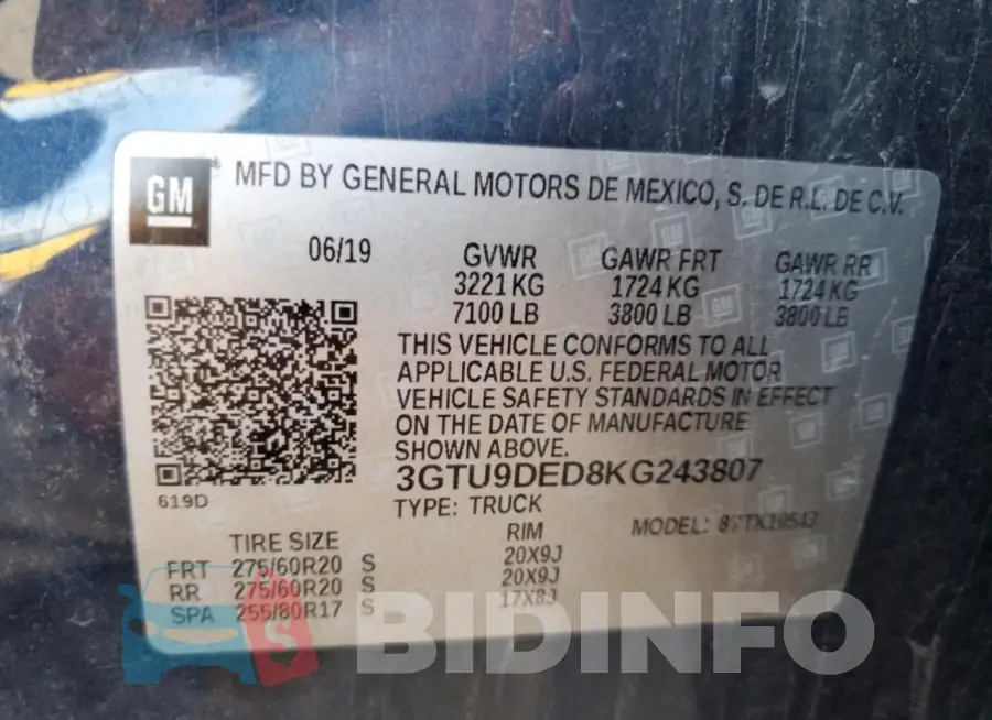 3GTU9DED8KG243807 Photo# 12