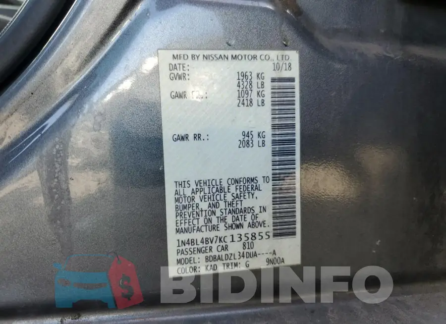 1N4BL4BV7KC135855 Photo# 12