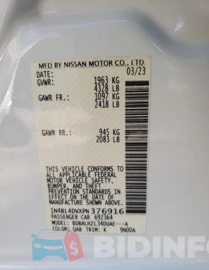 1N4BL4DVXPN376916 Photo# 13