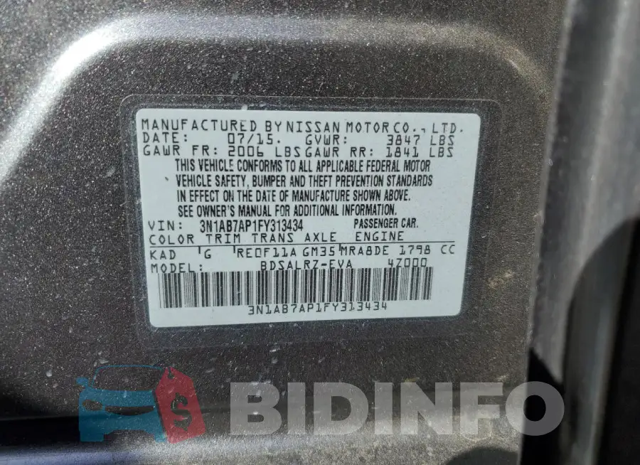 3N1AB7AP1FY313434 Photo# 12