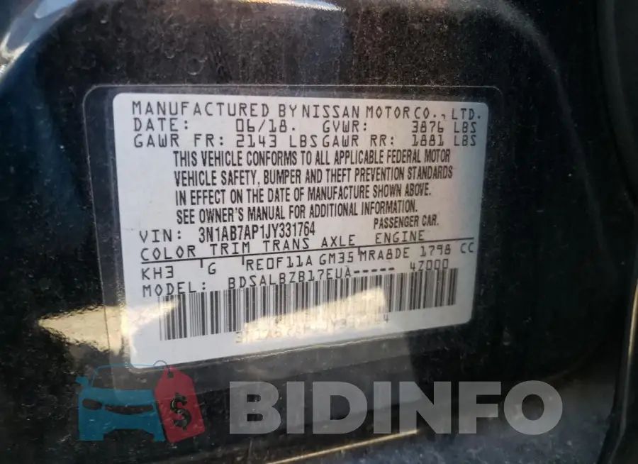 3N1AB7AP1JY331764 Photo# 12