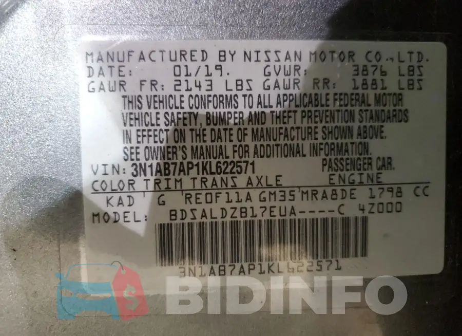 3N1AB7AP1KL622571 Photo# 12