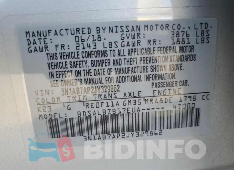 3N1AB7AP2JY329862 Photo# 12