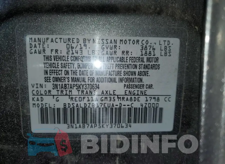 3N1AB7AP5KY370634 Photo# 12