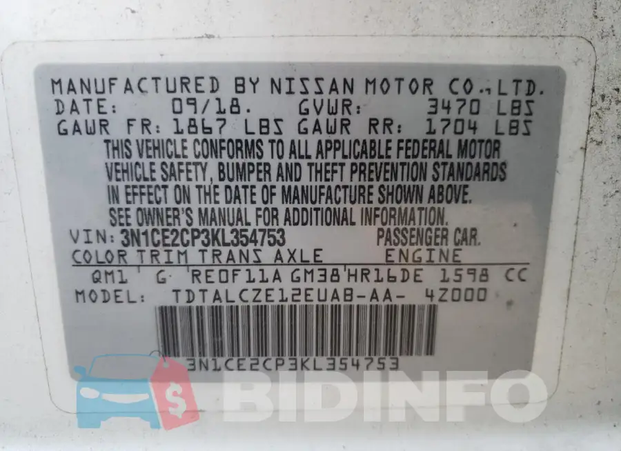 3N1CE2CP3KL354753 Photo# 13