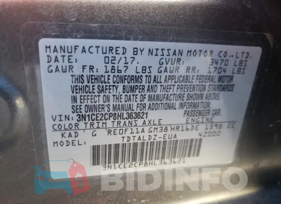 3N1CE2CP8HL363621 Photo# 12