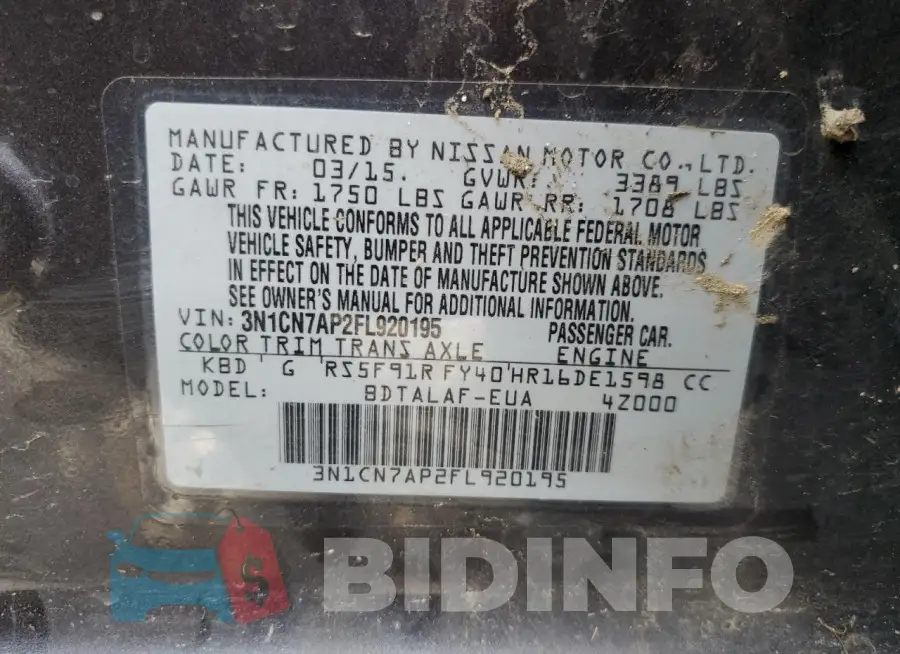 3N1CN7AP2FL920195 Photo# 12