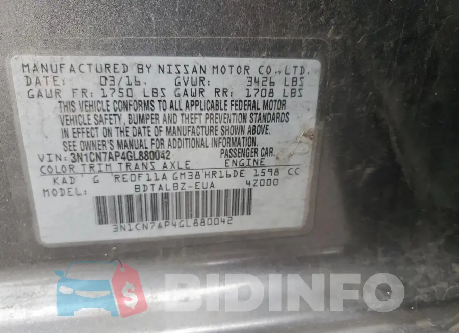 3N1CN7AP4GL880042 Photo# 12
