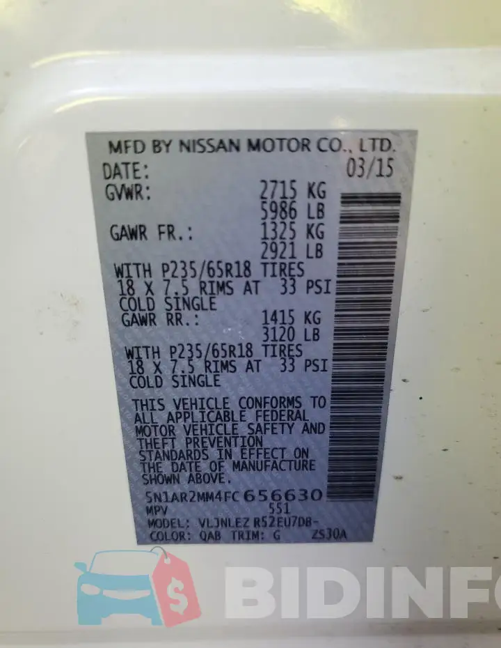 5N1AR2MM4FC656630 Photo# 13