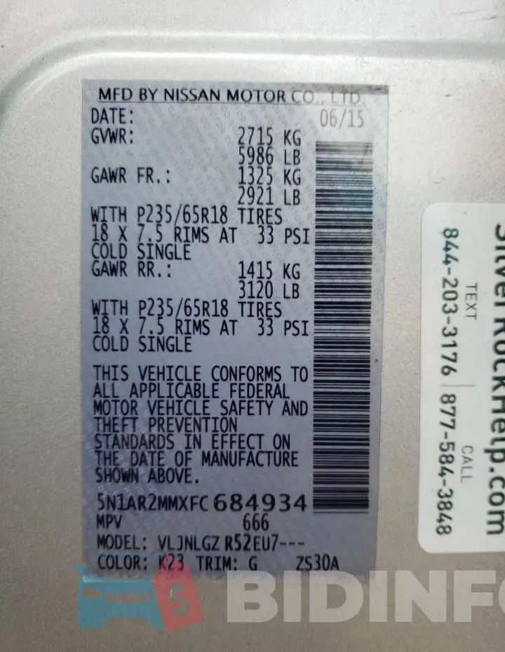 5N1AR2MMXFC684934 Photo# 13