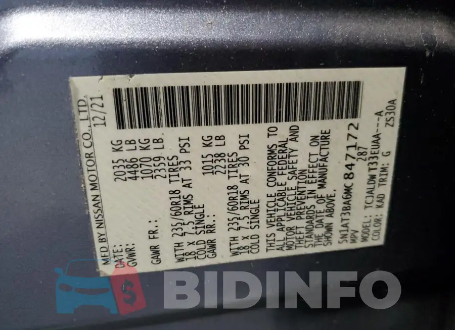 5N1AT3BA6MC847172 Photo# 13