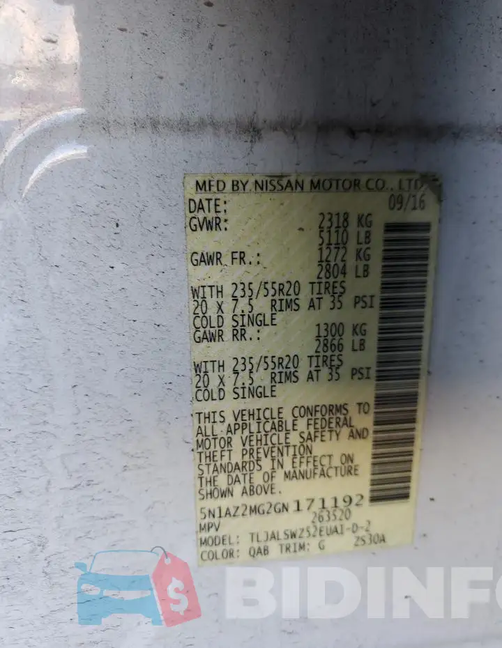 5N1AZ2MG2GN171192 Photo# 14