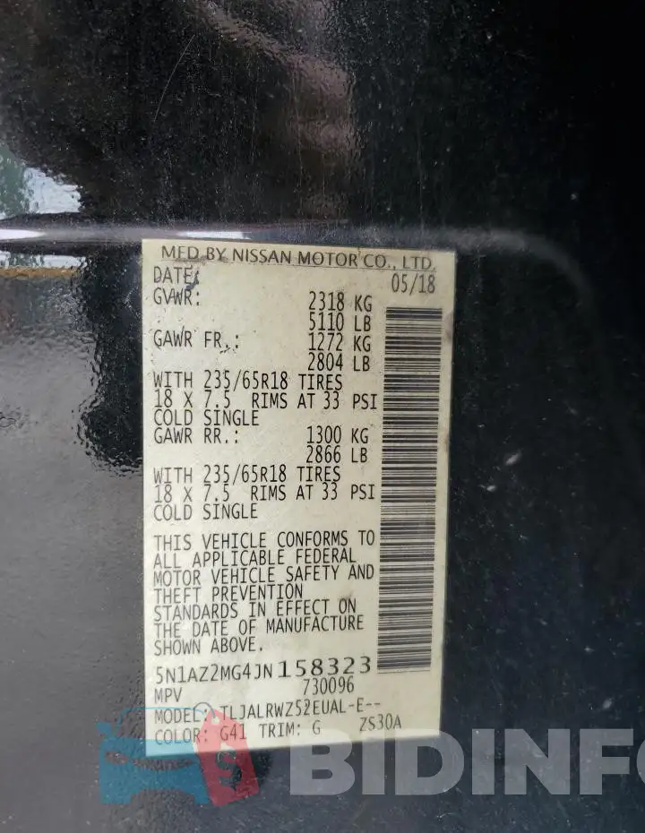 5N1AZ2MG4JN158323 Photo# 13