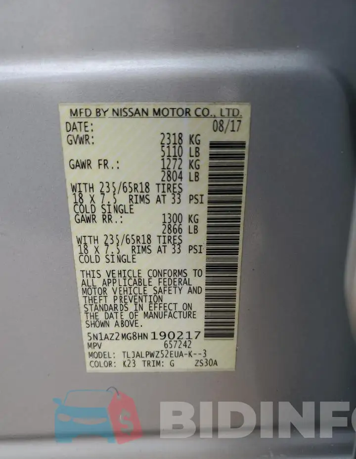 5N1AZ2MG8HN190217 Photo# 14