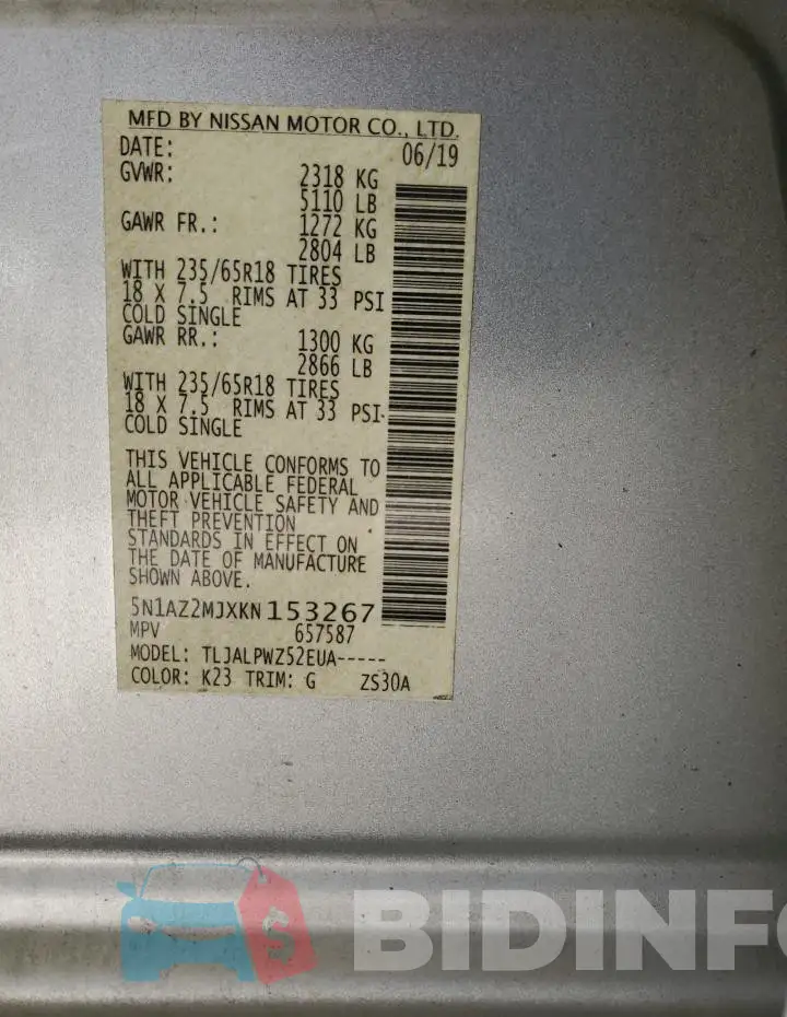5N1AZ2MJXKN153267 Photo# 13