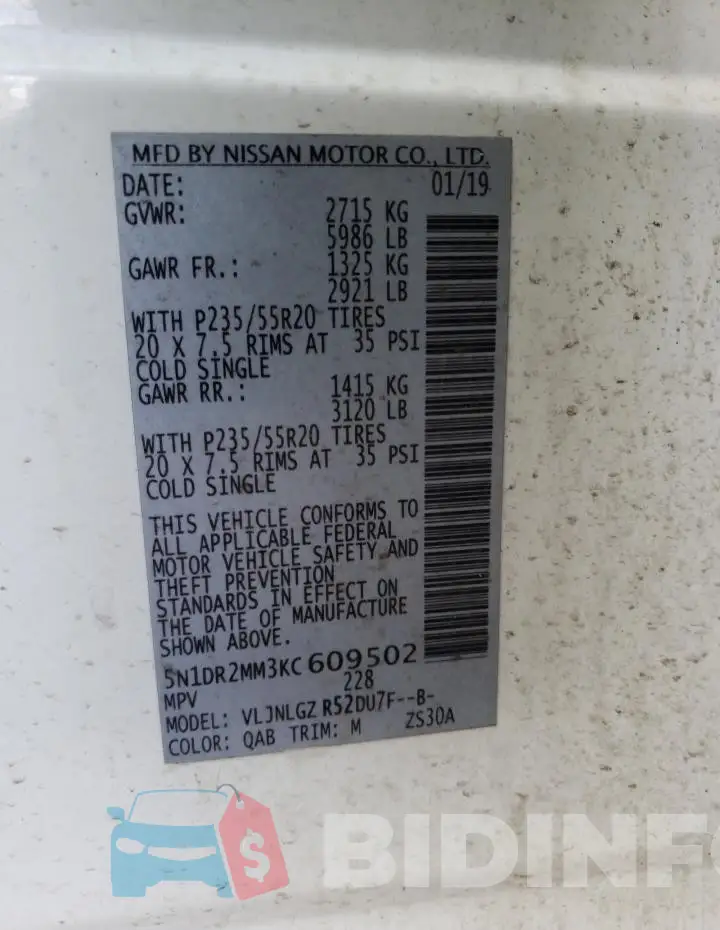 5N1DR2MM3KC609502 Photo# 13